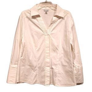 Harve Benard plain white long sleeve button-down shirt Women's sz L office work